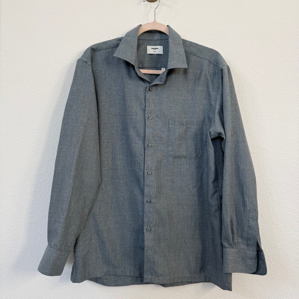 RENOMA Paris Classic Textured Button Down Shirt‎ Blue Long Sleeve XL Minimalist